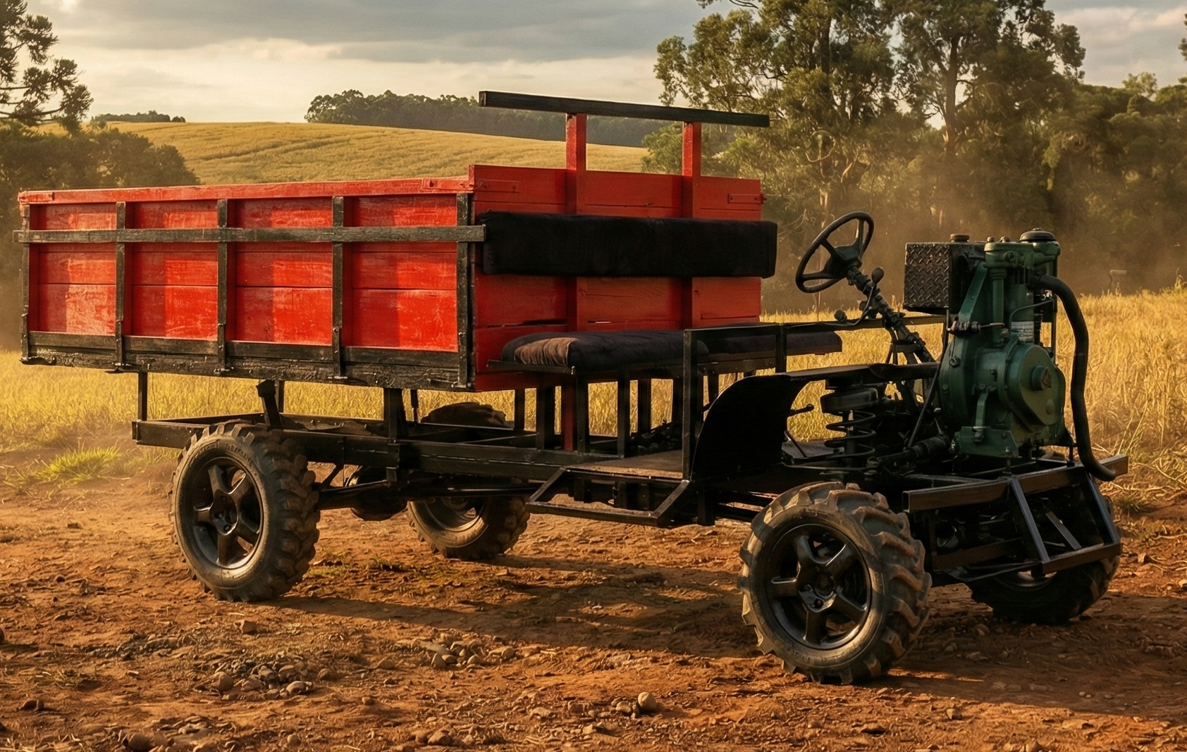 Carreta traçada e reduzida 4x4 1 pistão vermelho